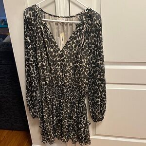 Ramy Brook Black & White Printed V-Neck Long Sleeve Dress